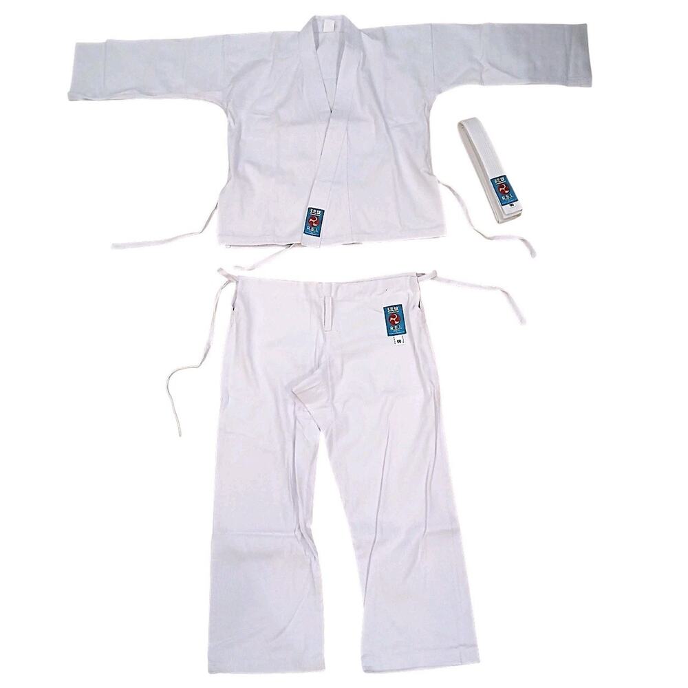 NEW R.E.I. Martial Arts Uniform Set‎ Karate Taekwondo Jacket Pant Belt White 00